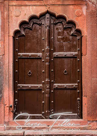 Wooden door near the Taj Mahal West Gate entrance.