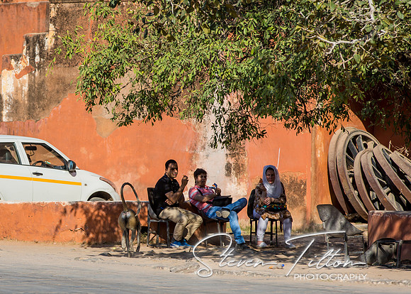 Guides sitting at the entrance to Jaigarh Fort